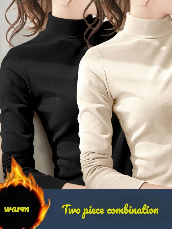 New Deal Sixsr 2pcs Mock Neck Thermal Underwear, Soft & Comfortable Long Sleeve Base Top, Women's Lingerie & Sleepwear New Deal Sixsr 2pcs Mock Neck Thermal Underwear, Soft & Comfortable Long Sleeve Base Top, Women's Lingerie & Sleepwear