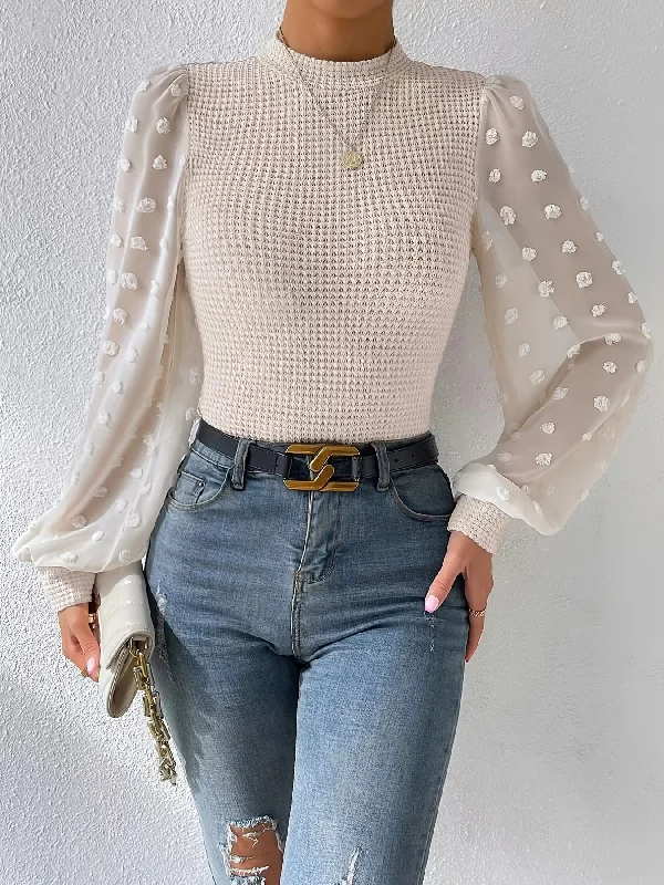 Weekend Savings Spectacular Benpaolv Textured Lantern Sleeve Top, Elegant Mock Neck Top For Spring & Fall, Women's Clothing Weekend Savings Spectacular Benpaolv Textured Lantern Sleeve Top, Elegant Mock Neck Top For Spring & Fall, Women's Clothing