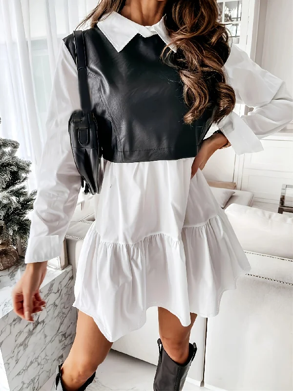 Weekend Discounts to Love Sixsr PU Leather Patchwork Long Sleeve Shirt Dresses, Women's Clothing Weekend Discounts to Love Sixsr PU Leather Patchwork Long Sleeve Shirt Dresses, Women's Clothing