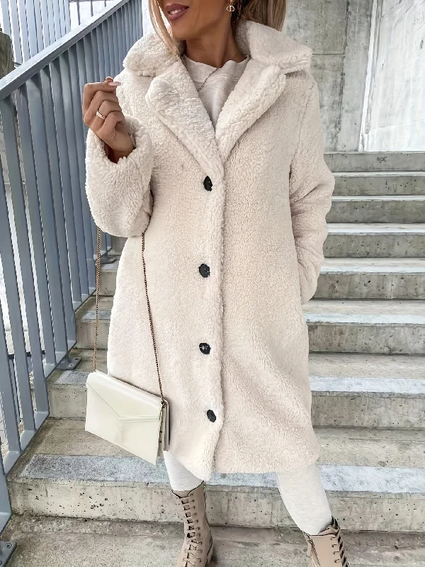 Unmissable Offer Sixsr Fuzzy Mid Length Trench Coat, Casual Button Front Long Sleeve Outerwear, Women's Clothing Unmissable Offer Sixsr Fuzzy Mid Length Trench Coat, Casual Button Front Long Sleeve Outerwear, Women's Clothing