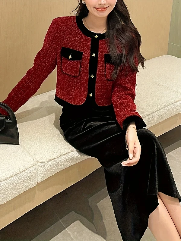 Value Pack Sixsr Elegant Work Two-piece Set, Button Front Long Sleeve Tops & Solid Split Skirts Outfits, Women's Clothing Value Pack Sixsr Elegant Work Two-piece Set, Button Front Long Sleeve Tops & Solid Split Skirts Outfits, Women's Clothing