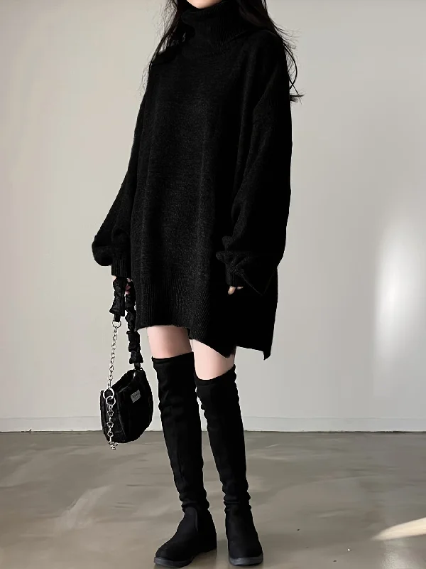 Special Buy Sixsr Solid Turtle Neck Oversized Sweater, Casual Long Sleeve Split Sweater, Women's Clothing Special Buy Sixsr Solid Turtle Neck Oversized Sweater, Casual Long Sleeve Split Sweater, Women's Clothing