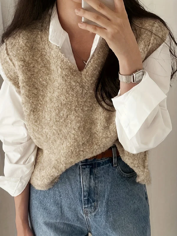 Weekend Savings Sensation Sixsr Solid Color V Neck Sweater, Casual Sleeveless Vest For Fall & Winter, Women's Clothing Weekend Savings Sensation Sixsr Solid Color V Neck Sweater, Casual Sleeveless Vest For Fall & Winter, Women's Clothing