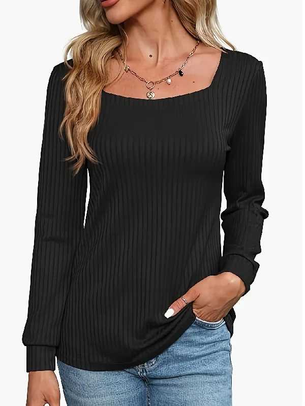 Special Price Sixsr Solid Square Neck T-shirt, Casual Long Sleeve Top For Spring & Fall, Women's Clothing Special Price Sixsr Solid Square Neck T-shirt, Casual Long Sleeve Top For Spring & Fall, Women's Clothing