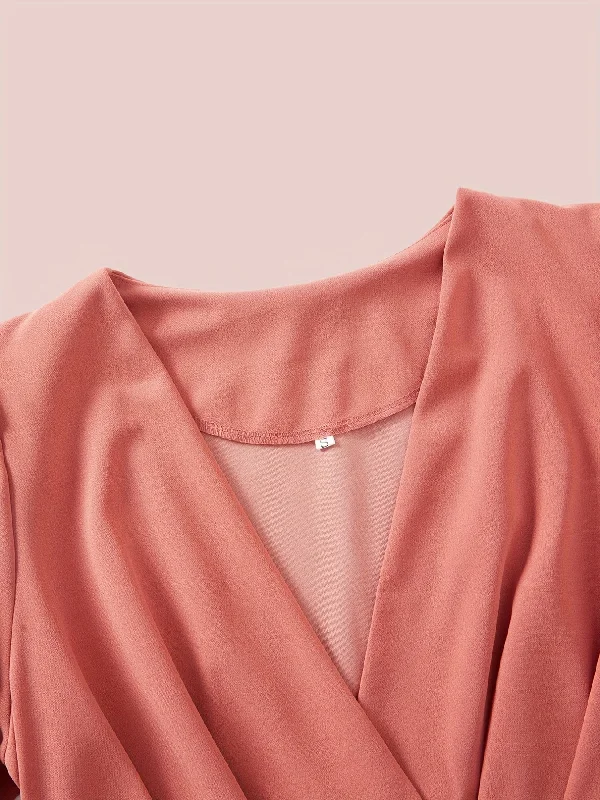 Bargain Alert Sixsr Solid Tucked Dress, Casual V Neck Long Sleeve Bodycon Dress, Women's Clothing Bargain Alert Sixsr Solid Tucked Dress, Casual V Neck Long Sleeve Bodycon Dress, Women's Clothing