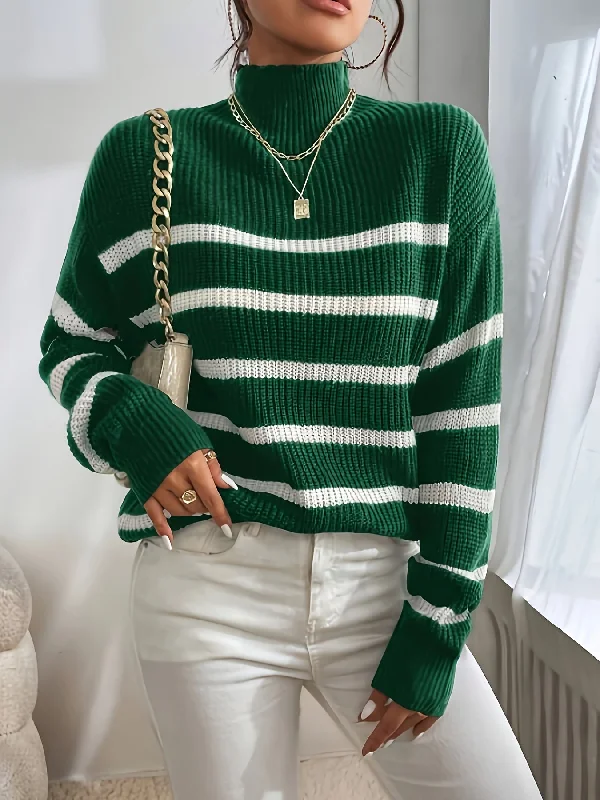 Exclusive Offer Sixsr Striped Turtle Neck Pullover Sweater, Casual Long Sleeve Sweater, Women's Clothing Exclusive Offer Sixsr Striped Turtle Neck Pullover Sweater, Casual Long Sleeve Sweater, Women's Clothing