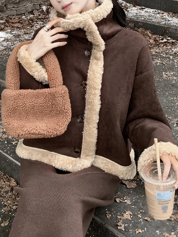 Weekend Deals You Can't Resist Sixsr Fuzzy Trim Stand Collar Coat, Casual Button Front Long Sleeve Warm Outerwear, Women's Clothing Weekend Deals You Can't Resist Sixsr Fuzzy Trim Stand Collar Coat, Casual Button Front Long Sleeve Warm Outerwear, Women's Clothing