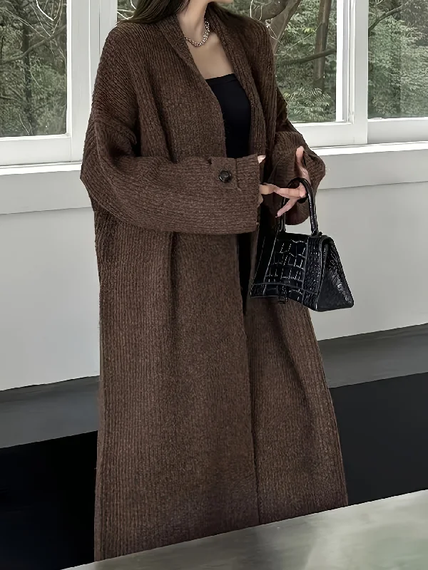 One-Day Only Sixsr Elegant Open Front Solid Cardigan, Long Sleeve Midi Length Cardigan For Fall & Winter, Women's Clothing One-Day Only Sixsr Elegant Open Front Solid Cardigan, Long Sleeve Midi Length Cardigan For Fall & Winter, Women's Clothing