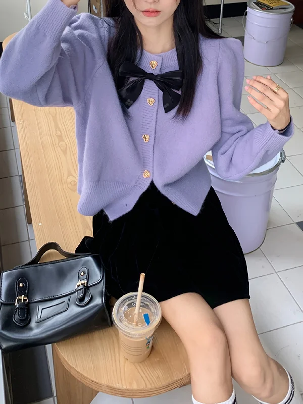 Super Sale Sixsr Bow Button Up Knit Cardigan, Casual Long Sleeve Solid Sweet Sweater, Women's Clothing Super Sale Sixsr Bow Button Up Knit Cardigan, Casual Long Sleeve Solid Sweet Sweater, Women's Clothing
