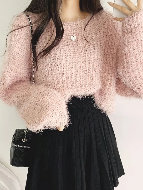 Shop the Weekend Away Sixsr Solid Color Crew Neck Pullover Sweater, Casual Loose Long Sleeve Knitted Crop Sweater For Fall & Winter, Women's Clothing Shop the Weekend Away Sixsr Solid Color Crew Neck Pullover Sweater, Casual Loose Long Sleeve Knitted Crop Sweater For Fall & Winter, Women's Clothing