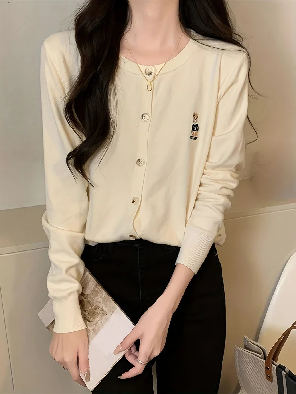 Weekend Discounts to Grab Sixsr Bear Pattern Button Front Cardigan, Casual Long Sleeve Cardigan For Spring & Fall, Women's Clothing Weekend Discounts to Grab Sixsr Bear Pattern Button Front Cardigan, Casual Long Sleeve Cardigan For Spring & Fall, Women's Clothing