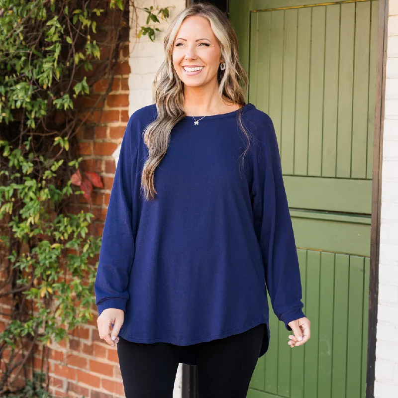 Today Only Curved Hem Slouchy Dolman Tunic, Navy