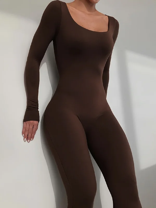 Year-End Clearance Sixsr Solid Crew Neck Long Sleeve Bodycon Jumpsuit, Sports Yoga Skinny Long Length Seamless Jumpsuit, Women's Clothing Year-End Clearance Sixsr Solid Crew Neck Long Sleeve Bodycon Jumpsuit, Sports Yoga Skinny Long Length Seamless Jumpsuit, Women's Clothing