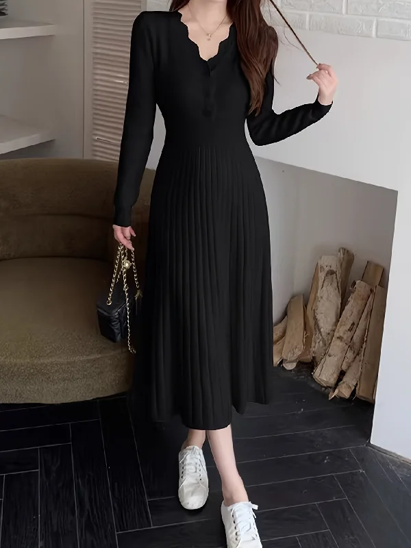 Act Fast Sixsr Ribbed Solid Sweater Dress, Casual V Neck Long Sleeve Midi Dress, Women's Clothing Act Fast Sixsr Ribbed Solid Sweater Dress, Casual V Neck Long Sleeve Midi Dress, Women's Clothing