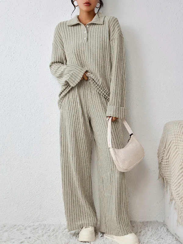 Unbeatable Prices Sixsr Solid Ribbed Two-piece Set, Elegant Long Sleeve T-shirt & Wide Leg Pants Outfits, Women's Clothing Unbeatable Prices Sixsr Solid Ribbed Two-piece Set, Elegant Long Sleeve T-shirt & Wide Leg Pants Outfits, Women's Clothing