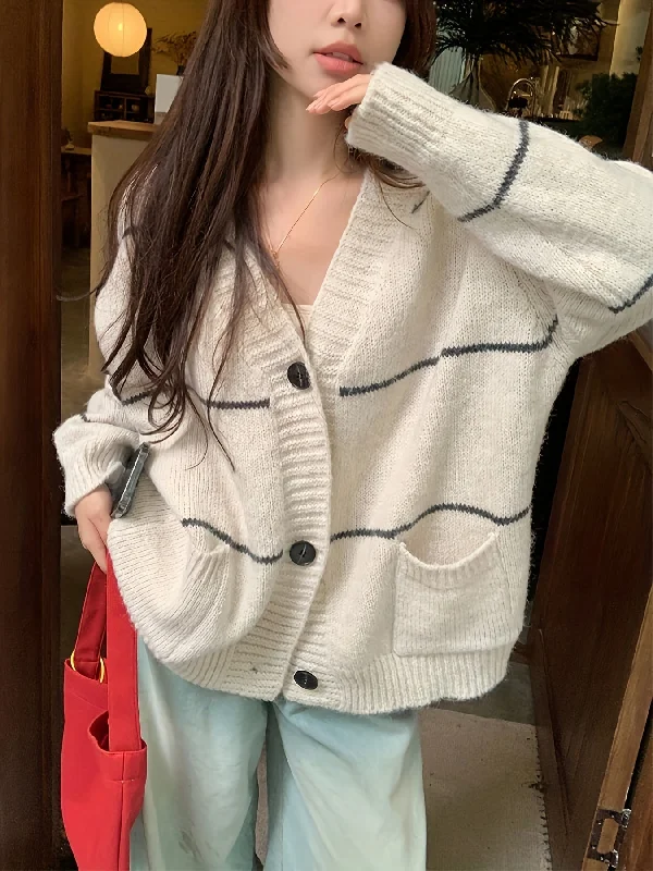 Shop the Weekend Away Sixsr Striped Button Front Cardigan, Casual Long Sleeve Drop Shoulder Outwear, Women's Clothing Shop the Weekend Away Sixsr Striped Button Front Cardigan, Casual Long Sleeve Drop Shoulder Outwear, Women's Clothing