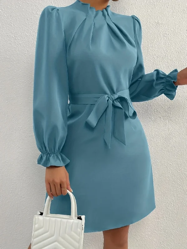 Weekend Specials to Indulge In Sixsr Tucked Solid Dress, Elegant Mock Neck Lantern Sleeve Dress, Women's Clothing Weekend Specials to Indulge In Sixsr Tucked Solid Dress, Elegant Mock Neck Lantern Sleeve Dress, Women's Clothing