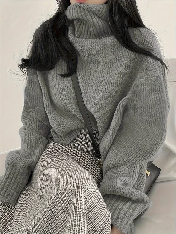 Time-Limited Offer Sixsr Solid Color Turtle Neck Sweater, Casual Long Sleeve Sweater For Fall & Winter, Women's Clothing Time-Limited Offer Sixsr Solid Color Turtle Neck Sweater, Casual Long Sleeve Sweater For Fall & Winter, Women's Clothing