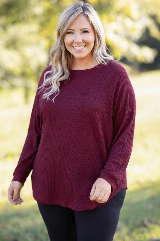 Early Access Curved Hem Slouchy Dolman Tunic, Wine Thermal