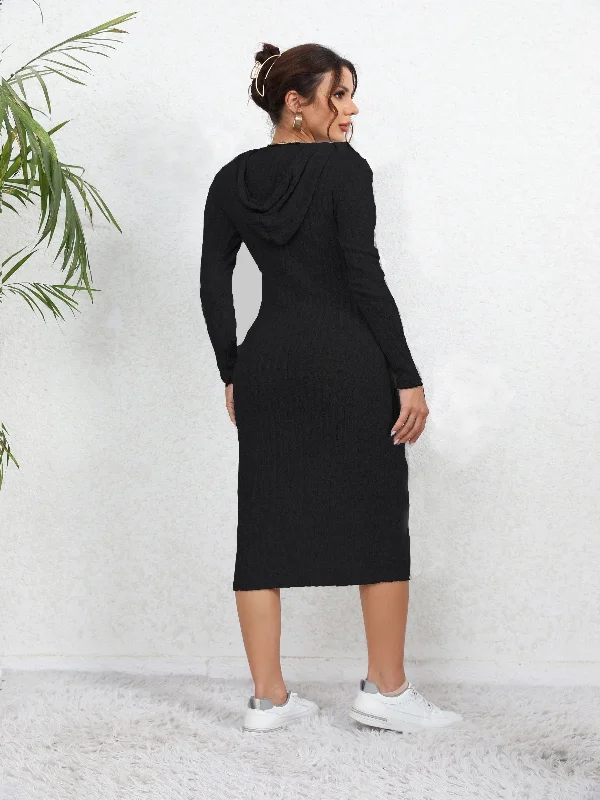 Year-End Sale Sixsr Ribbed Knit Drawstring Hoodie Dress, Casual Long Sleeve Dress For Spring & Fall, Women's Clothing Year-End Sale Sixsr Ribbed Knit Drawstring Hoodie Dress, Casual Long Sleeve Dress For Spring & Fall, Women's Clothing