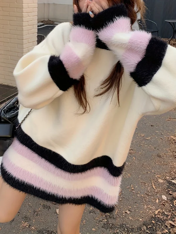 Weekend Discounts to Delight Sixsr Color Block Drop Shoulder Sweater, Casual Long Sleeve Sweater For Fall & Winter, Women's Clothing