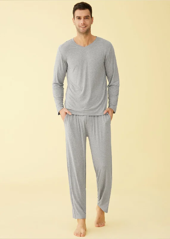 Year-End Clearance Men's Bamboo Viscose Long Sleeves Shirt Pajamas Pants Lounge Set