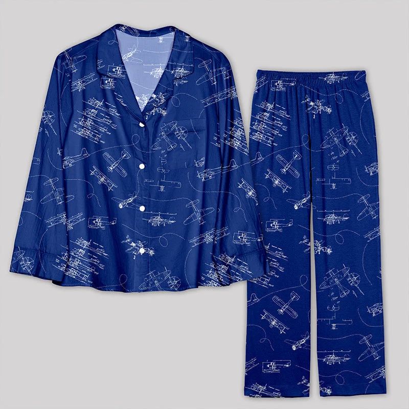 Super Deal Aircraft Blueprint Pajamas Set