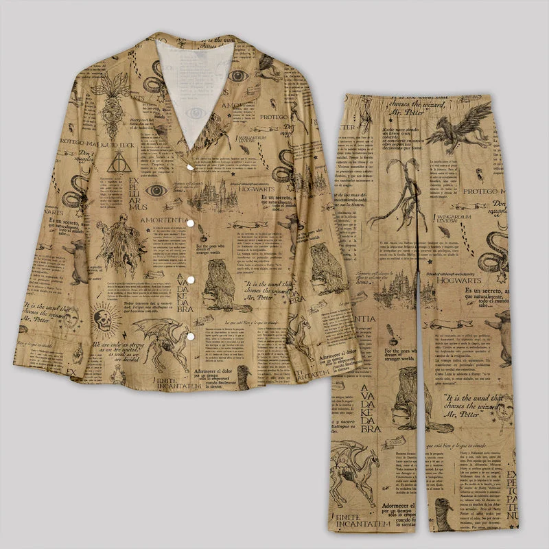 Hot Buy Magic Academy Vintage Hand Drawn Book Illustration Pajamas Set