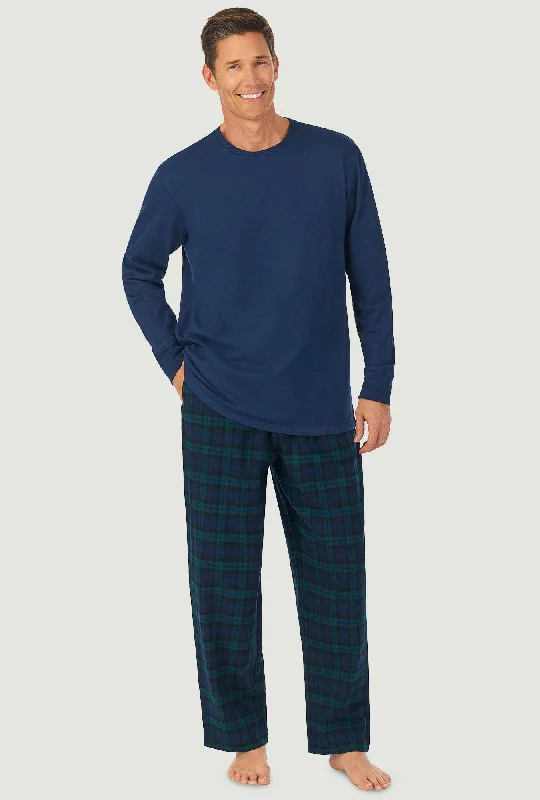 Limited Offer Men's Black Watch Plaid Knit & Flannel PJ Set