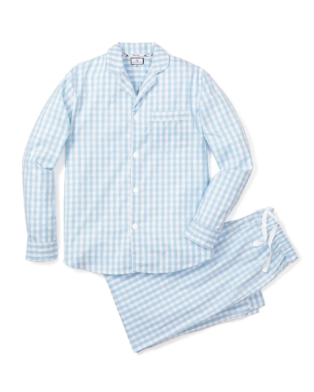 Huge Savings Men's Twill Pajama Set in Light Blue Gingham