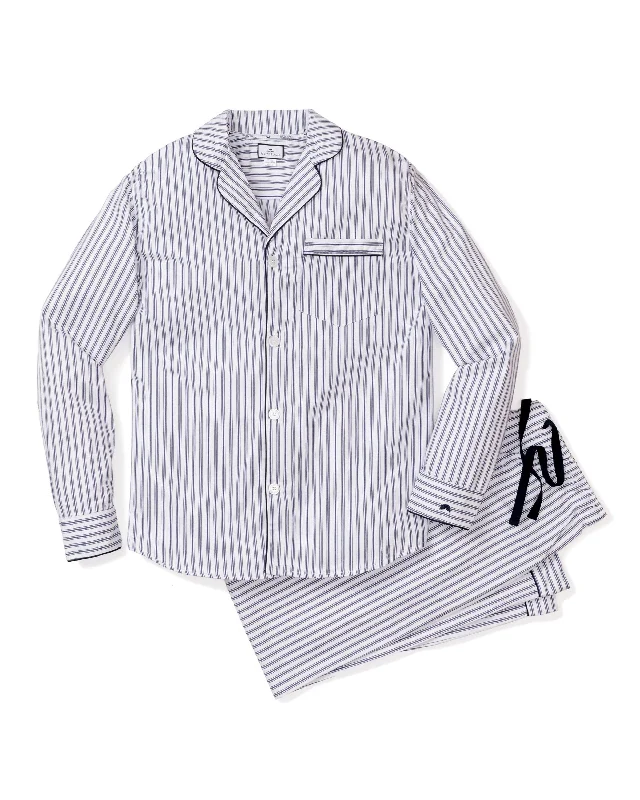 Markdown Sale Men's Twill Pajama Set in Navy French Ticking