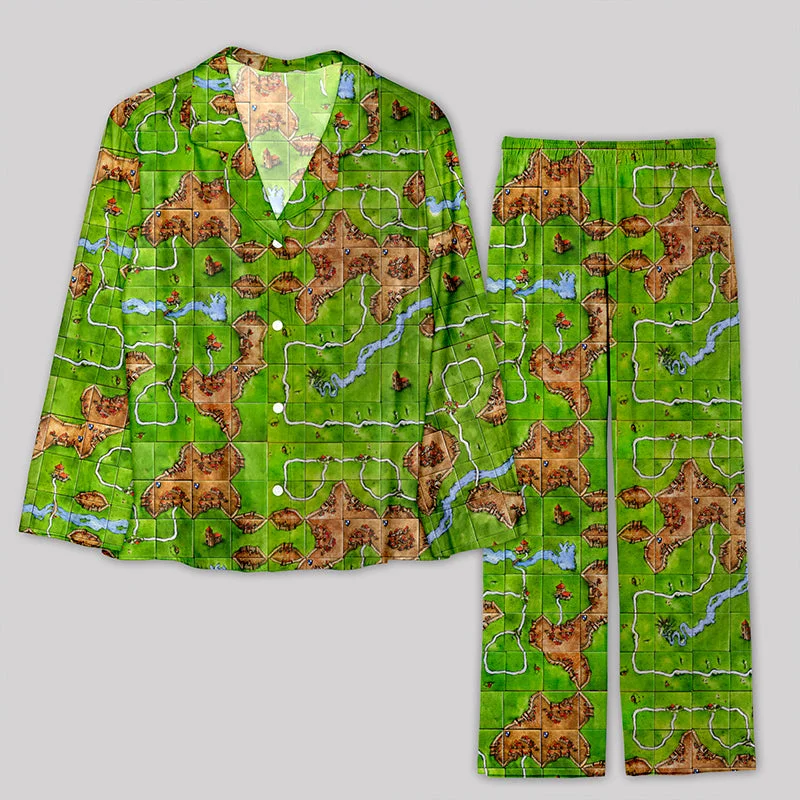 Special Discount Towns Board Game Map Grass Green Pajamas Set
