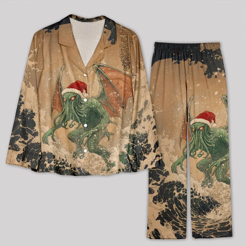 Lowest Price Ukiyoe Christmas Surfing Cthulhu Pajamas Set
