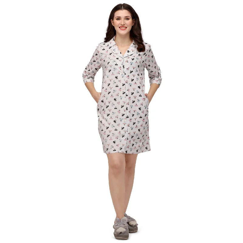 Weekend Price Cuts Galore 3/4th sleeve printed sleepshirt-NT-126