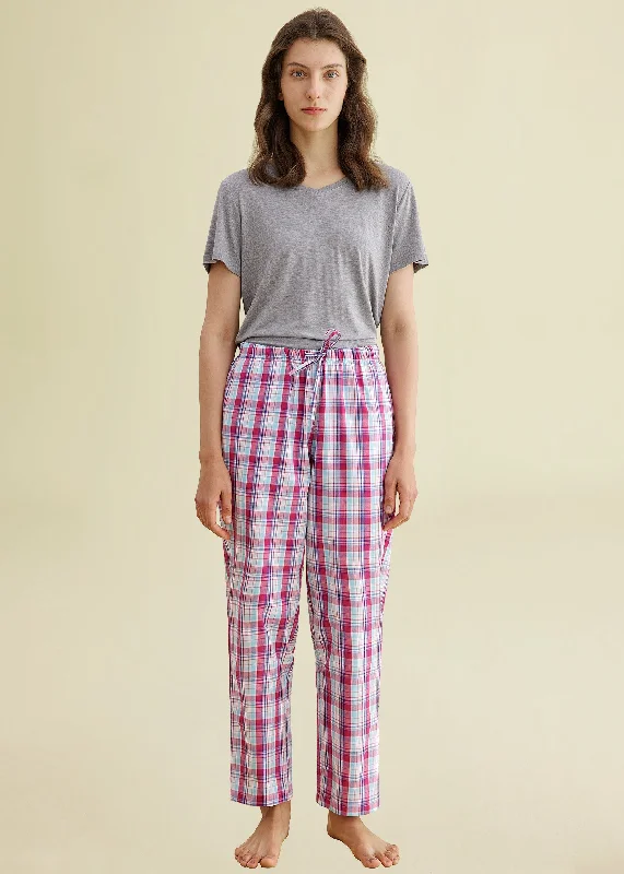 Super Sale Women's Plaid Pajamas Pants Cotton Sleepwear with Pockets