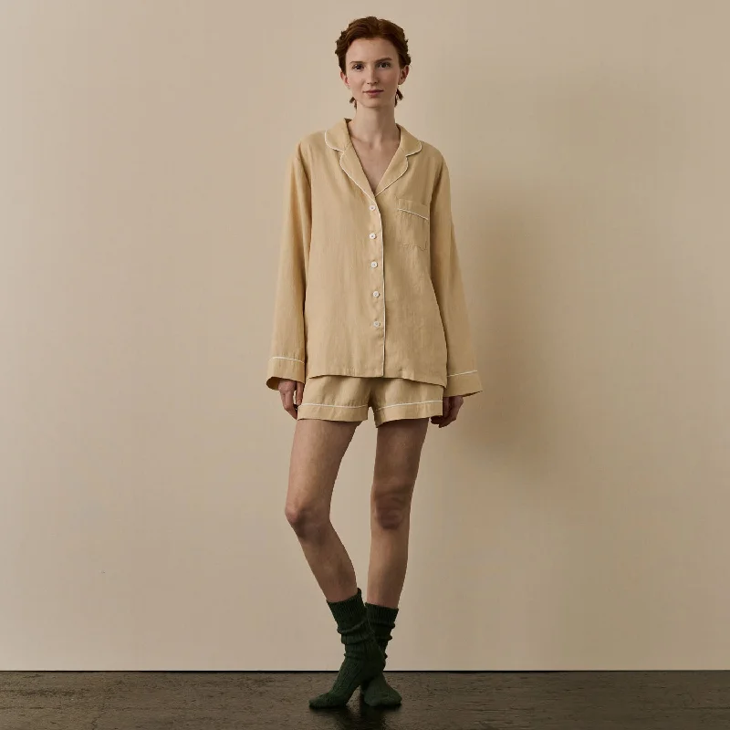 Weekend Discounts to Snag Almond Linen Pajama Shorts Set
