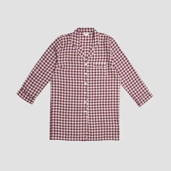 Year-End Clearance Berry Gingham Linen Nightshirt