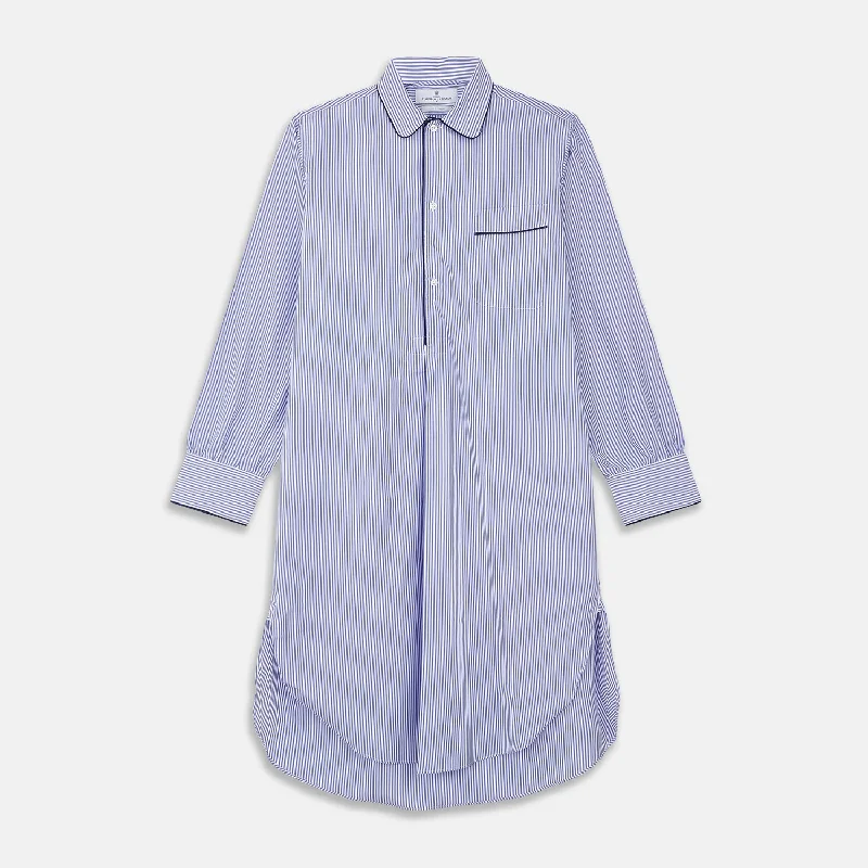 Special Offer Blue Bengal Stripe Piped Cotton Nightshirt