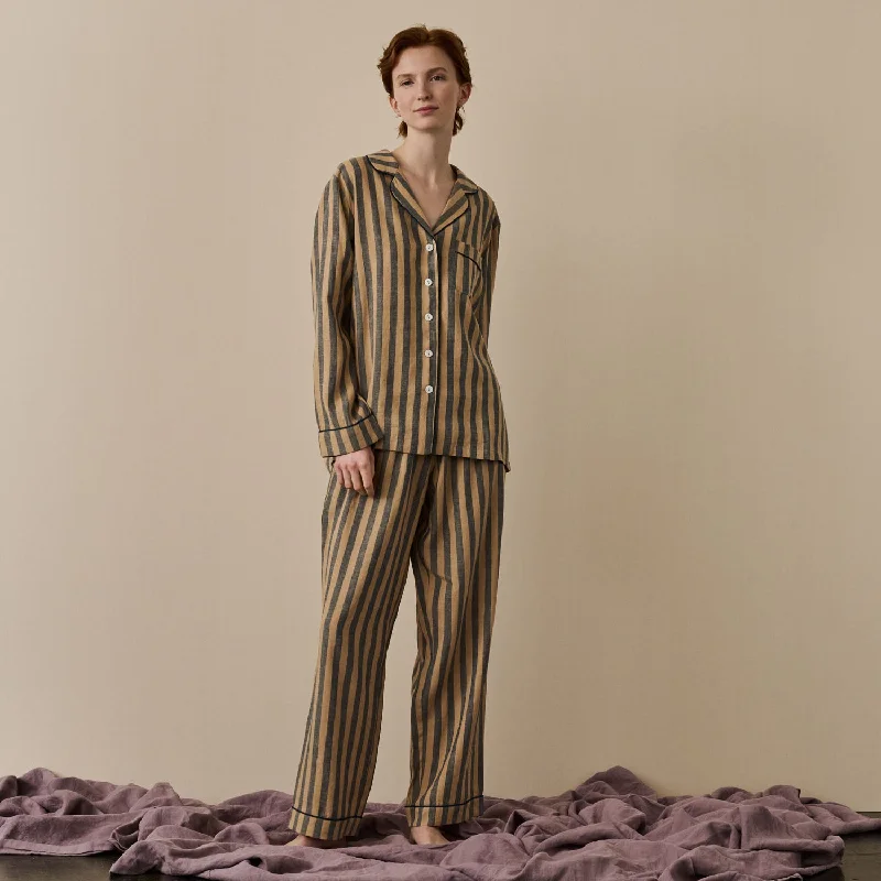 Today's Deal Blue & Porcini Striped Linen Pajama Set
