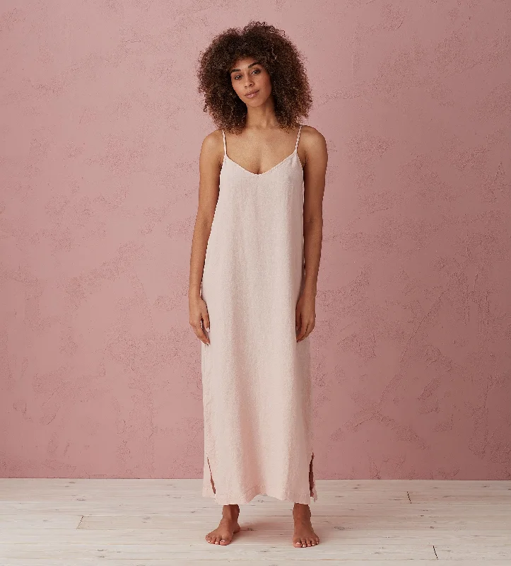 Weekend Wonders Await! Blush Pink Willa 100% Linen Long Cami Nightie