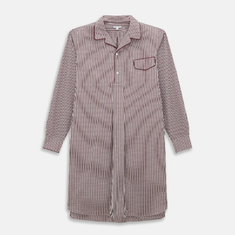 Weekend Discounts You Deserve Burgundy Micro Check Winston Long Nightshirt