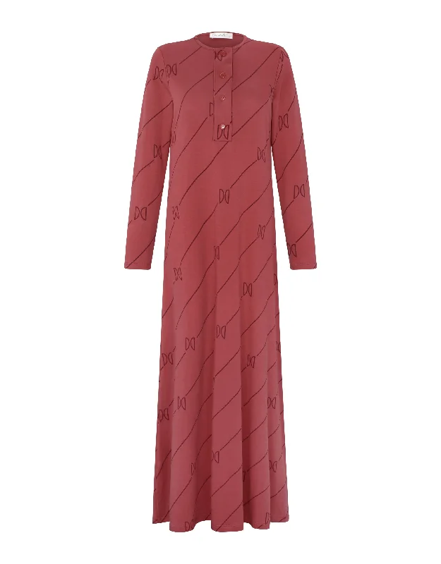 Weekend Specials to Relish Button Front Nightgown with Logo Motif Burgundy