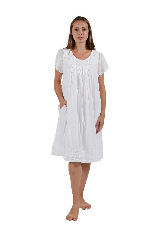 Weekend Deals That Impress Cap Sleeve 100% Cotton White Embroidered Chemise