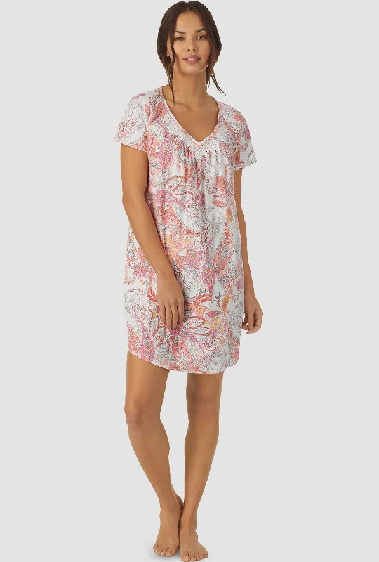 Time-Sensitive Coral Paisley Cap Sleeve Nightshirt