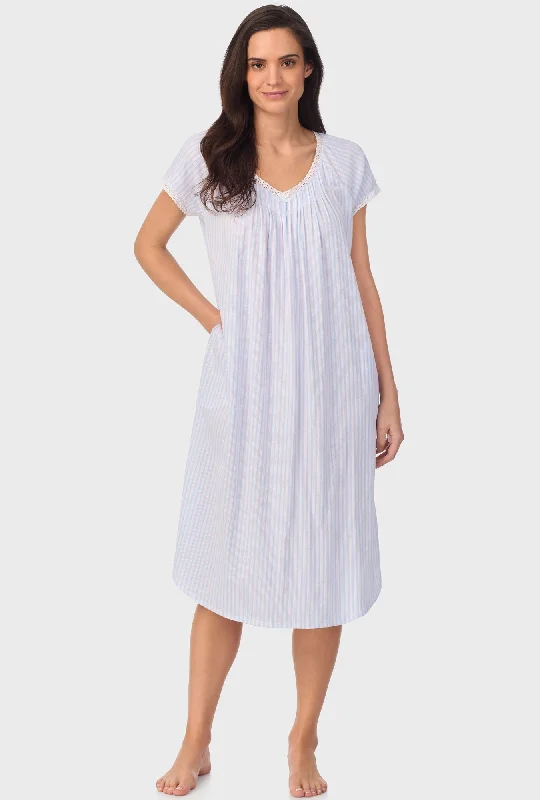 Year-End Clearance Blue and Cherry Stripes Cap Sleeve Nightgown