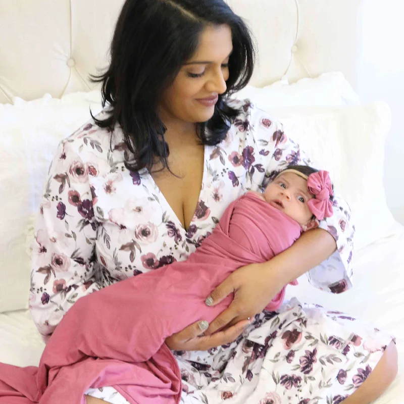 Today Only Demi's Dusty Purple Floral Knit Maternity Robe