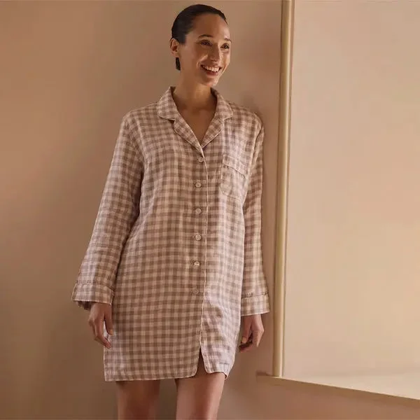 Super Sale Elderberry Gingham Linen Nightshirt