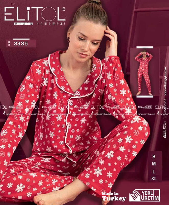 Weekend Discounts to Love Cotton Buttoned Printed Long Pajamas 3335