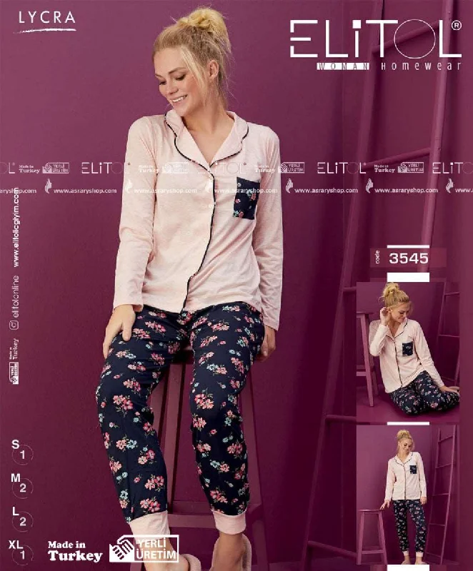 Weekend Deals That Amaze Buttoned Printed Long Cotton Pajamas 3545