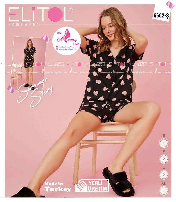 Shop and Save Short Heart Printed Pajamas with Buttons 6662-S